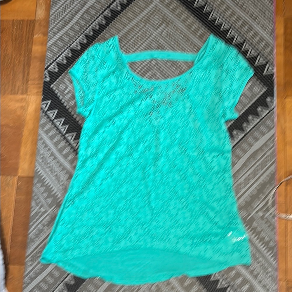 One Step Up Teal Lace Top cap Sleeve Sz XL Summer